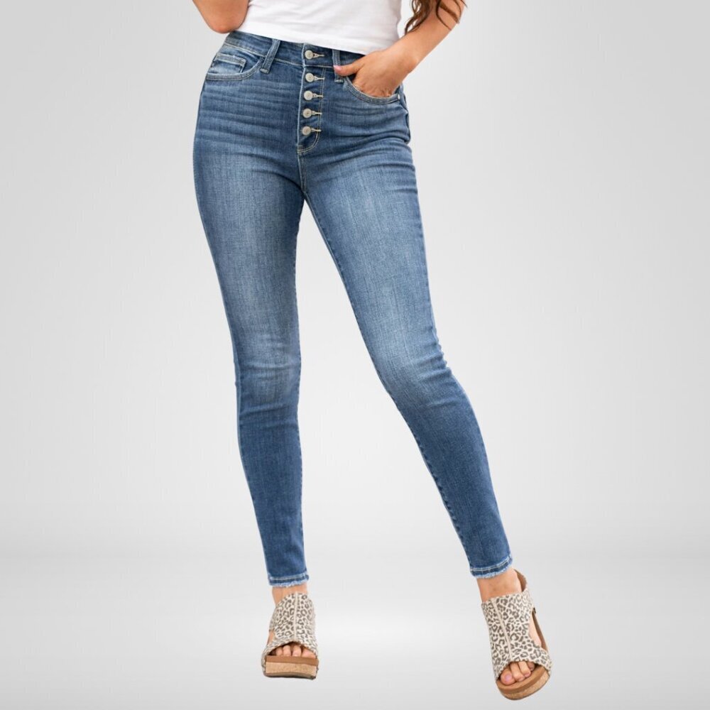 Judy Blue Button Fly High Rise Skinny Jeans - Picture 1 of 5